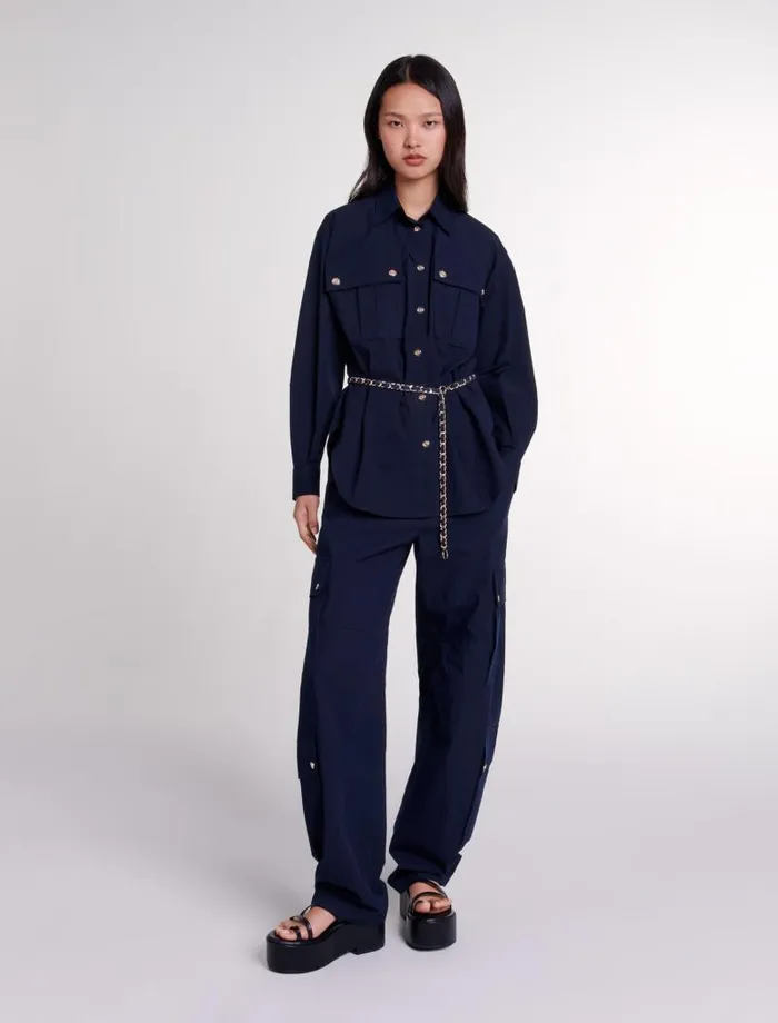 Maje Pants and Jeans Womens Cargo Trousers Navy