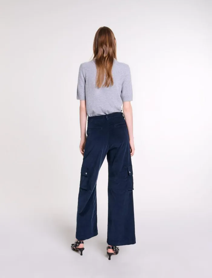 Maje Pants and Jeans Womens Velour Cargo Trousers Navy