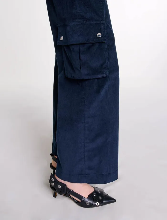 Maje Pants and Jeans Womens Velour Cargo Trousers Navy