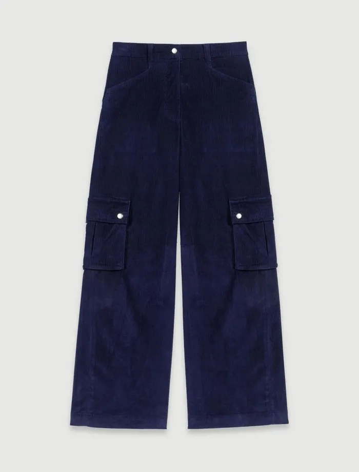 Maje Pants and Jeans Womens Velour Cargo Trousers Navy