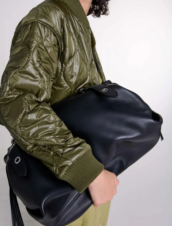 Maje Shoulder Bags Womens Plain Leather Miss M XL Bag Black Maje Shoulder Bags Womens Plain Leather Miss M XL Bag Black
