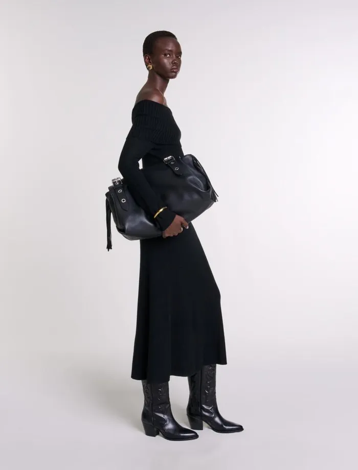 Maje Shoulder Bags Womens Plain Leather Miss M XL Bag Black Maje Shoulder Bags Womens Plain Leather Miss M XL Bag Black