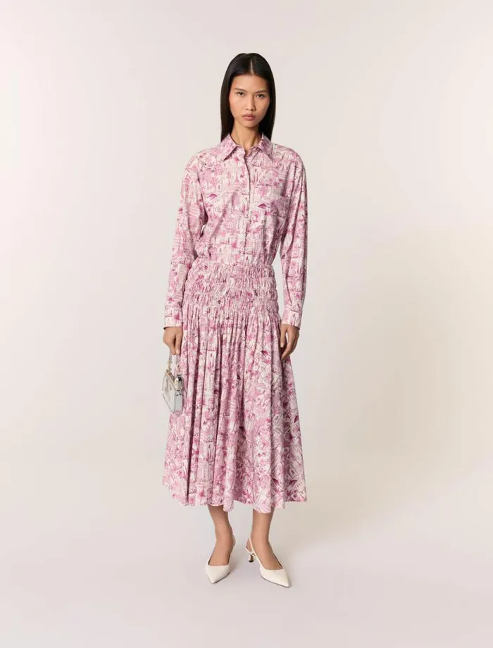 Maje Skirts and Shorts Womens Printed Maxi Skirt Paris Pink Print