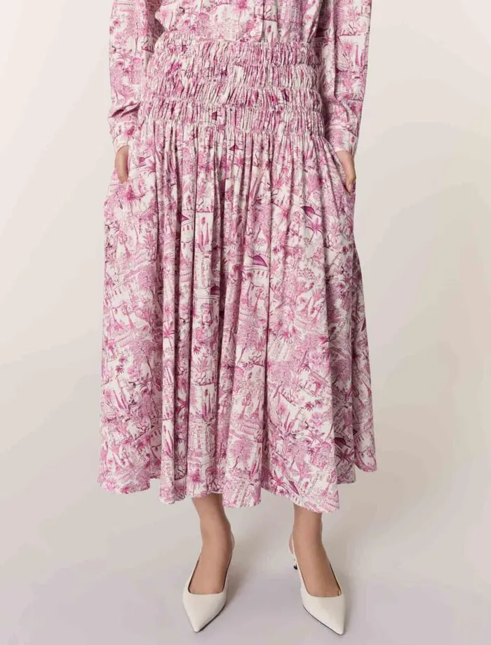 Maje Skirts and Shorts Womens Printed Maxi Skirt Paris Pink Print