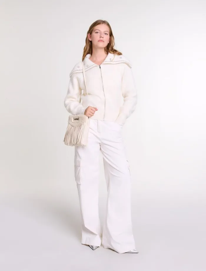 Maje Sweaters and Cardigans Womens Cardigan With Jewellery Neck Ecru