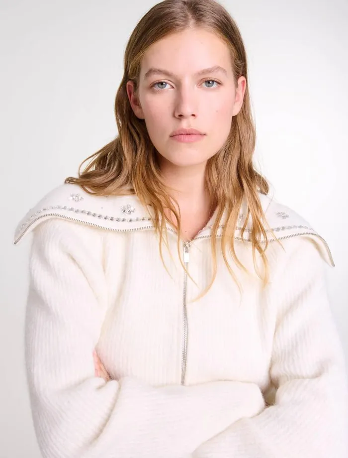 Maje Sweaters and Cardigans Womens Cardigan With Jewellery Neck Ecru