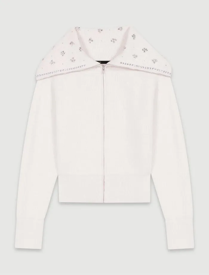 Maje Sweaters and Cardigans Womens Cardigan With Jewellery Neck Ecru