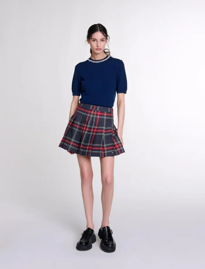 Maje Sweaters and Cardigans Womens Knit Crop Jumper With Rhinestones Navy