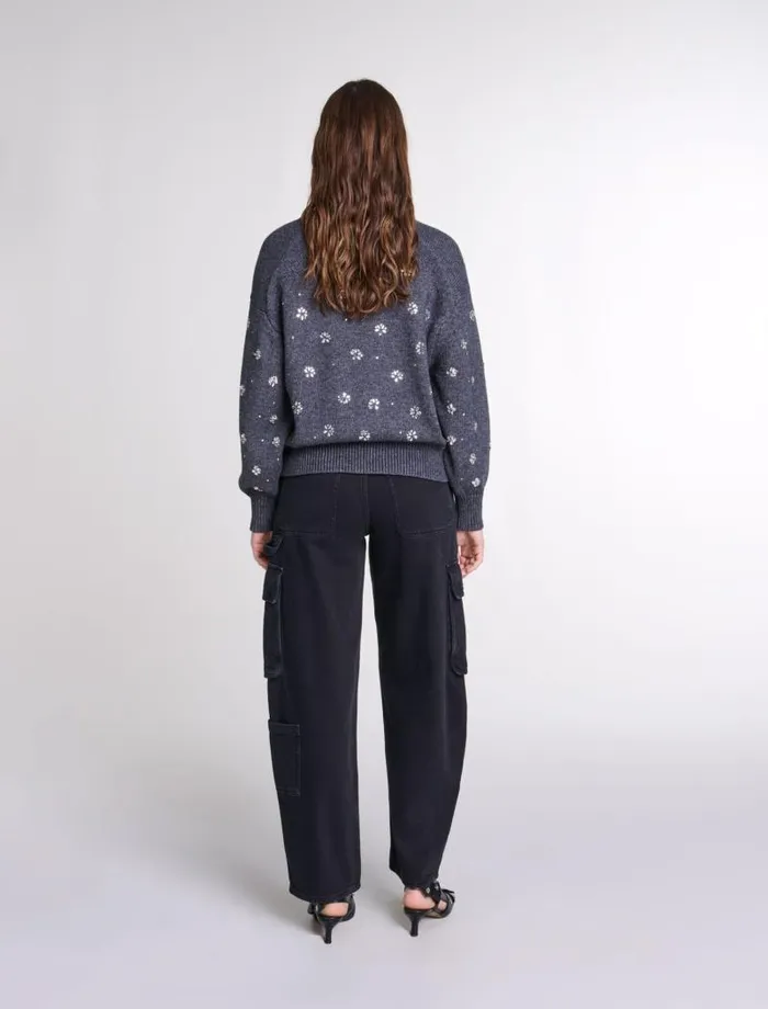 Maje Sweaters and Cardigans Womens Knitted Jumper With Rhinestones Anthracite