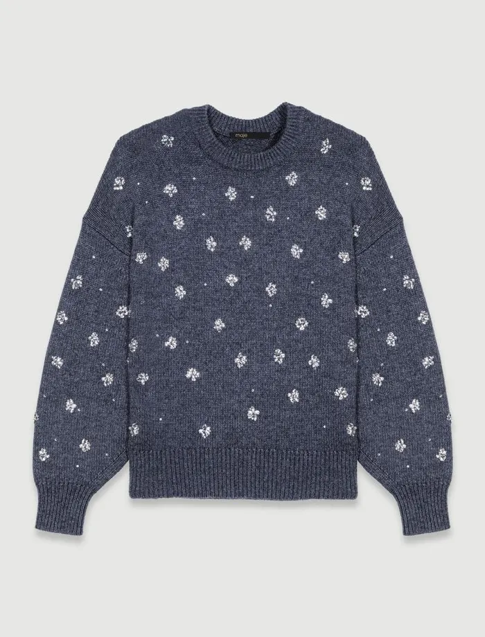 Maje Sweaters and Cardigans Womens Knitted Jumper With Rhinestones Anthracite