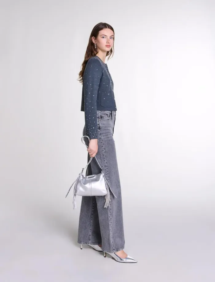 Maje Sweaters and Cardigans Womens Knitted Jumper With Rhinestones Grey