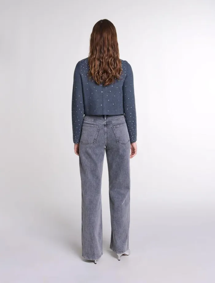 Maje Sweaters and Cardigans Womens Knitted Jumper With Rhinestones Grey