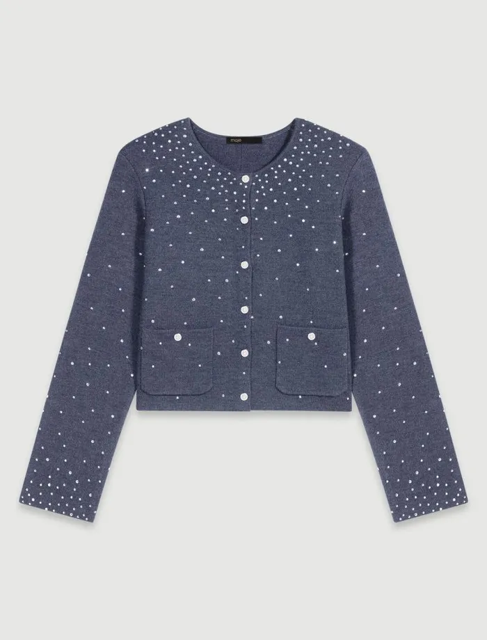 Maje Sweaters and Cardigans Womens Knitted Jumper With Rhinestones Grey