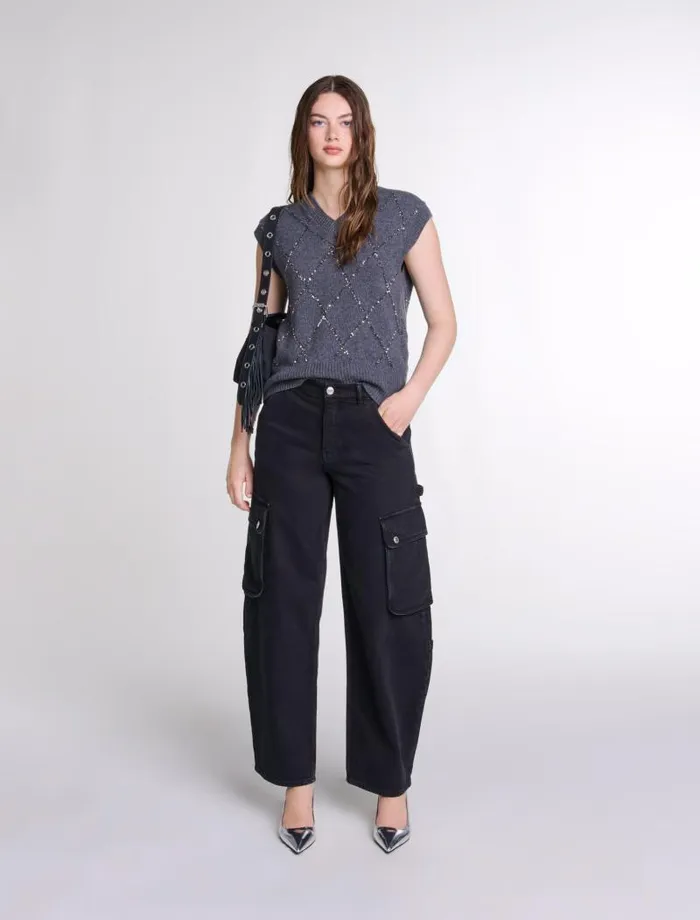 Maje Sweaters and Cardigans Womens Sleeveless Sequin Jumper Anthracite