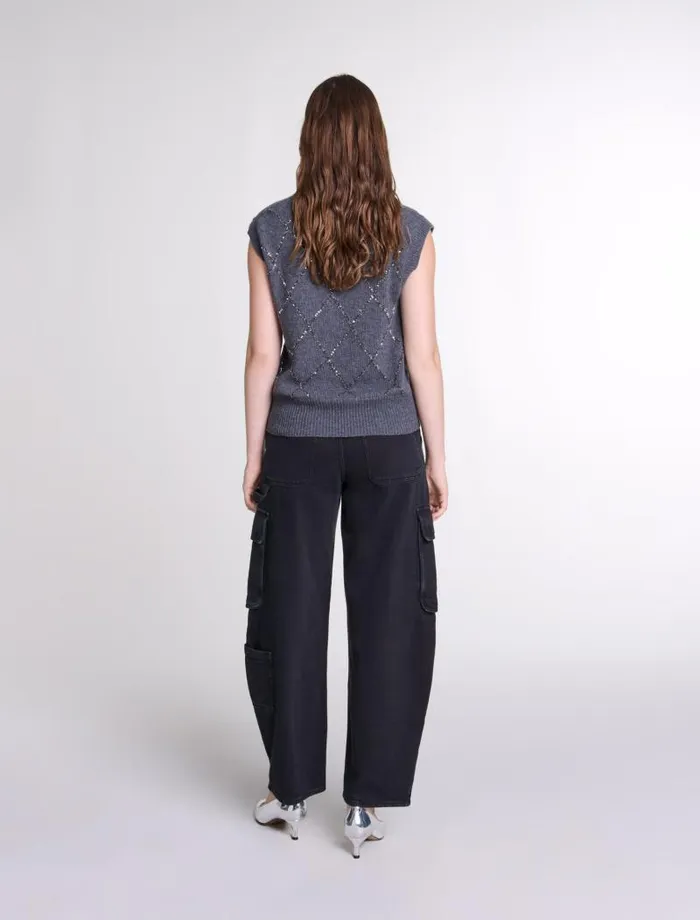 Maje Sweaters and Cardigans Womens Sleeveless Sequin Jumper Anthracite