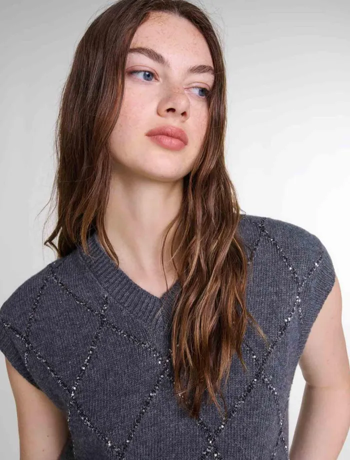 Maje Sweaters and Cardigans Womens Sleeveless Sequin Jumper Anthracite