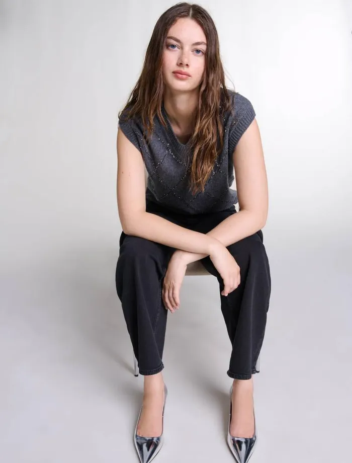 Maje Sweaters and Cardigans Womens Sleeveless Sequin Jumper Anthracite