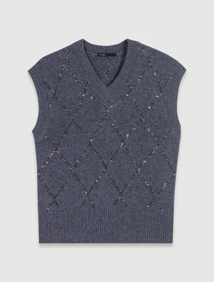Maje Sweaters and Cardigans Womens Sleeveless Sequin Jumper Anthracite