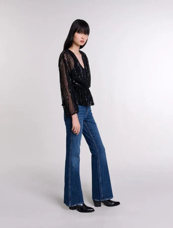 Maje Tops and Shirts Womens Belted Sequin Shirt Black