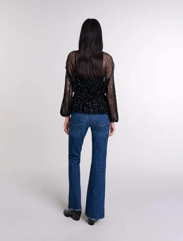 Maje Tops and Shirts Womens Belted Sequin Shirt Black