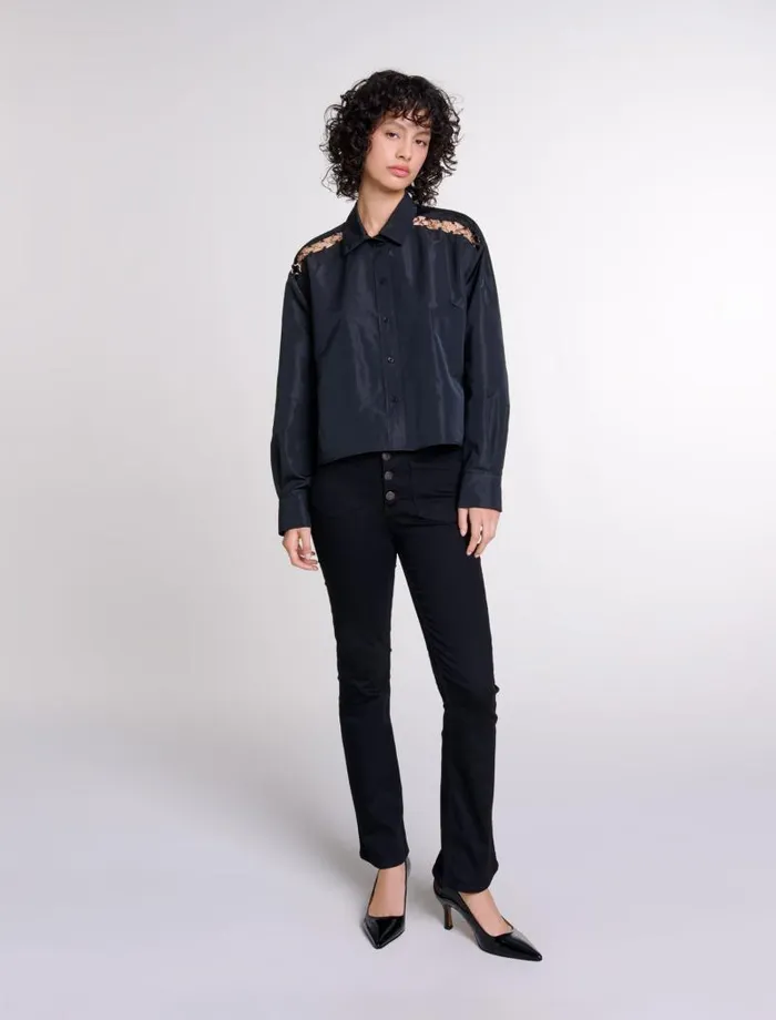 Maje Tops and Shirts Womens Openwork Shirt Black