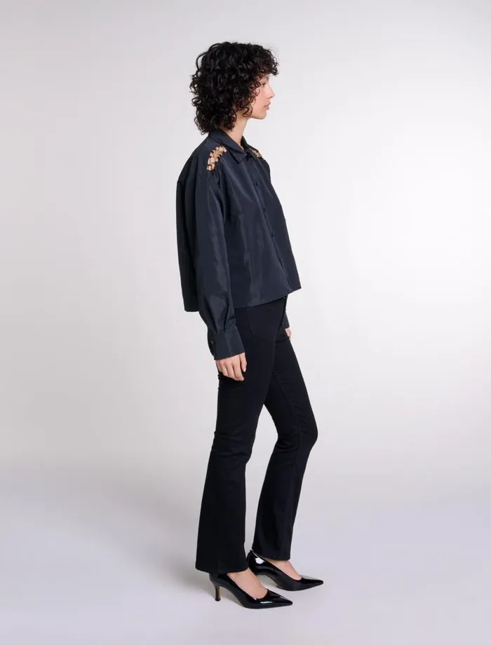 Maje Tops and Shirts Womens Openwork Shirt Black