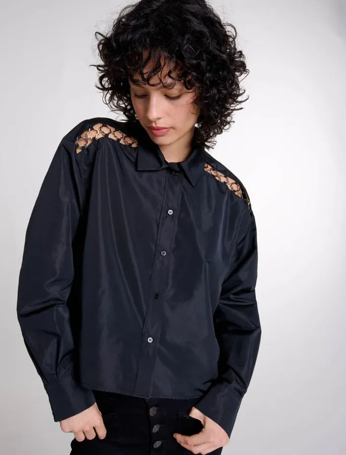 Maje Tops and Shirts Womens Openwork Shirt Black