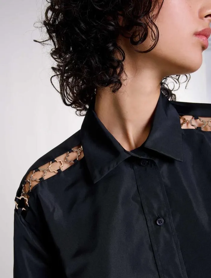 Maje Tops and Shirts Womens Openwork Shirt Black