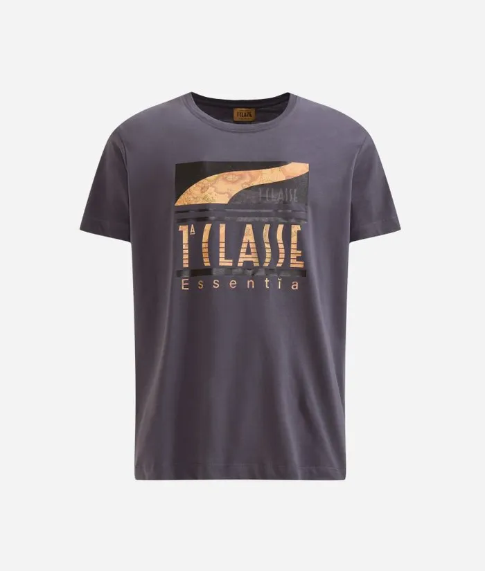 Man Knitwears Shirts and TShirts Alviero Martini Cotton TShirt With 1 Classe Essentia Logo Lead Grey