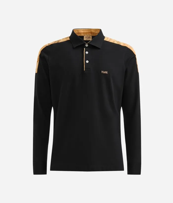 Man Knitwears Shirts and TShirts Alviero Martini LongSleeved Stretch Cotton Polo Shirt Black