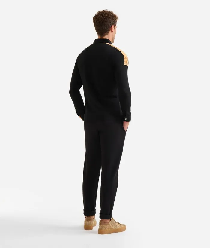 Man Knitwears Shirts and TShirts Alviero Martini LongSleeved Stretch Cotton Polo Shirt Black