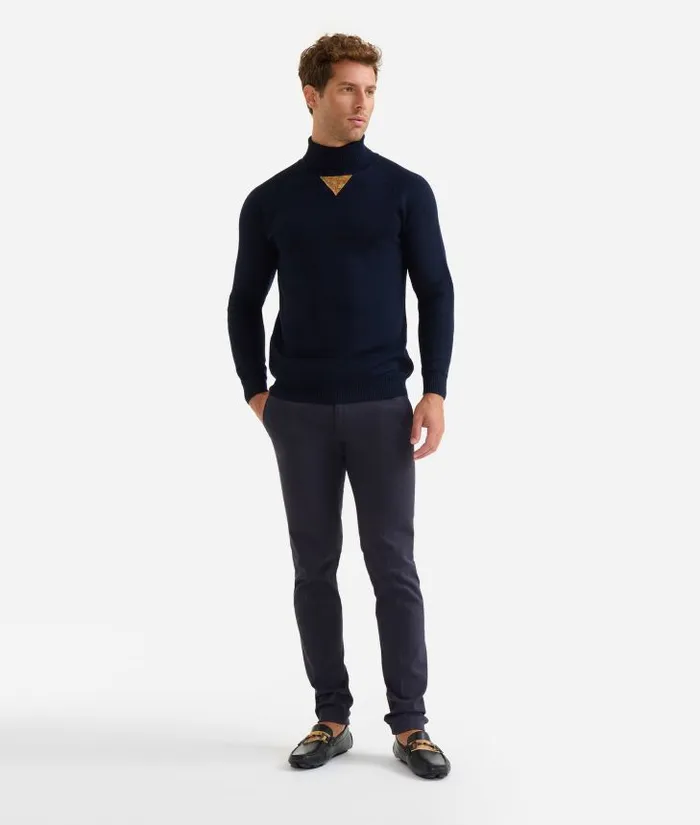 Man Knitwears Shirts and TShirts Alviero Martini Wool Blend Yarn Turtleneck With Geo Classic Elbow Patches Night Blue Man Knitwears Shirts and TShirts Alviero Martini Wool Blend Yarn Turtleneck With Geo Classic Elbow Patches Night Blue