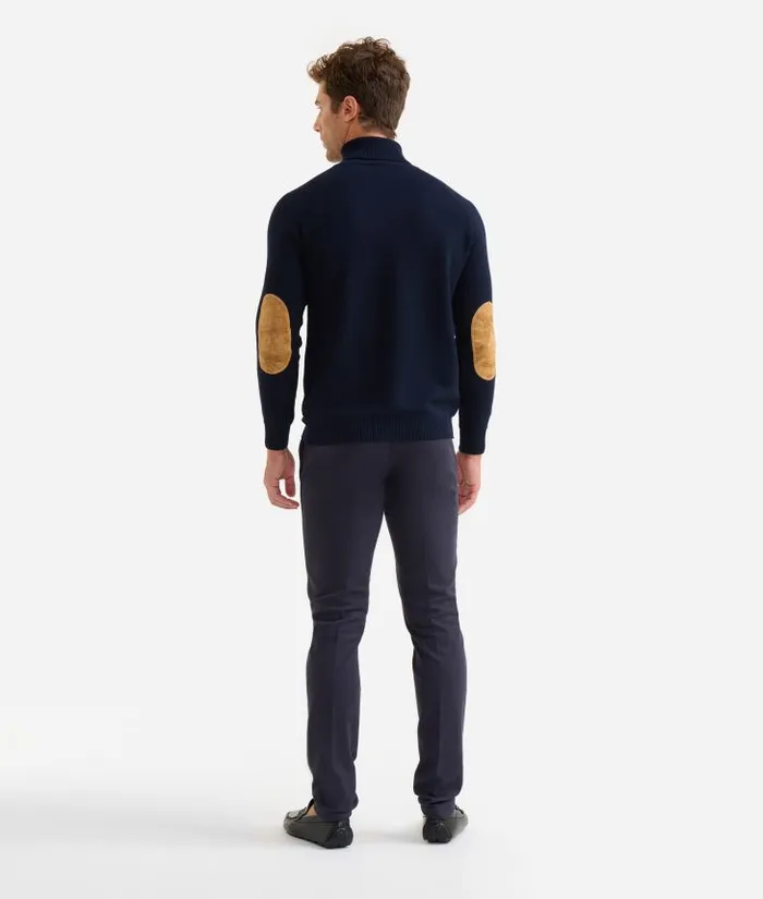 Man Knitwears Shirts and TShirts Alviero Martini Wool Blend Yarn Turtleneck With Geo Classic Elbow Patches Night Blue