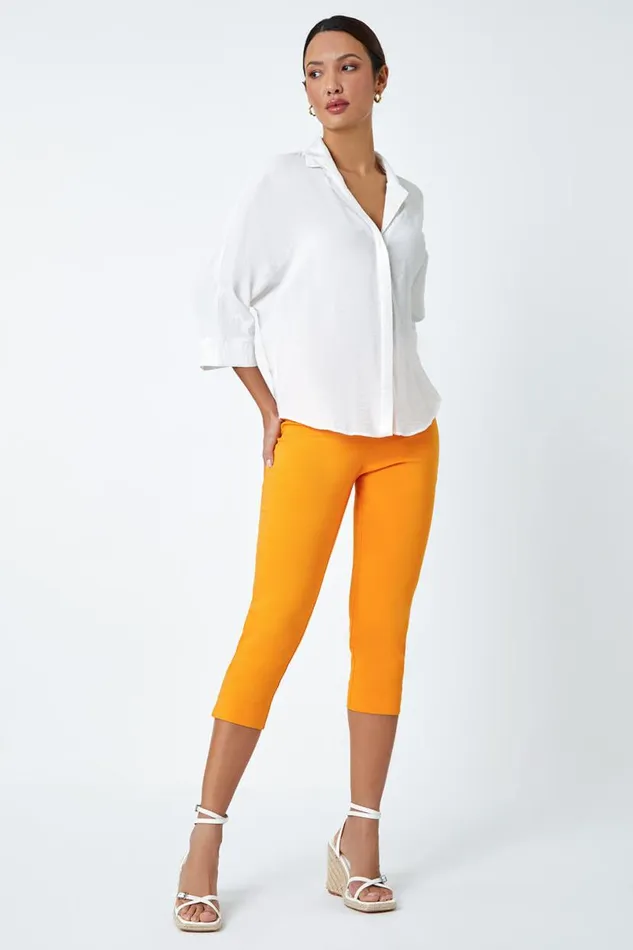 Mango Elastic Waist Stretch Cropped Trousers Women Roman Coords