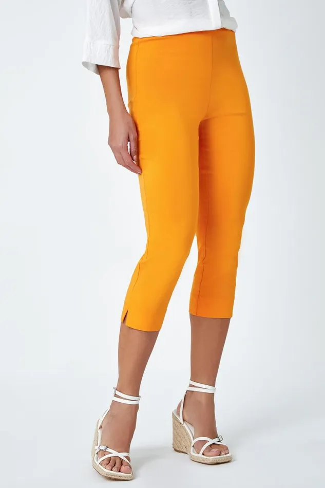 Mango Elastic Waist Stretch Cropped Trousers Women Roman Coords