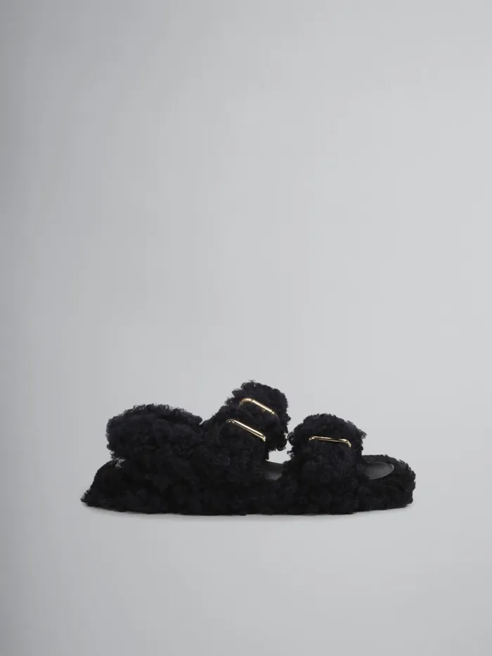 Marni Black Shearling Fussbet Blublack Womens Sandals and Wedges