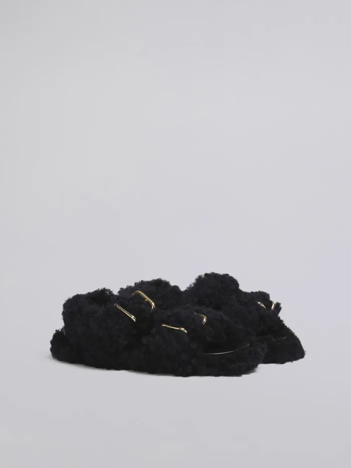 Marni Black Shearling Fussbet Blublack Womens Sandals and Wedges Marni Black Shearling Fussbet Blublack Womens Sandals and Wedges