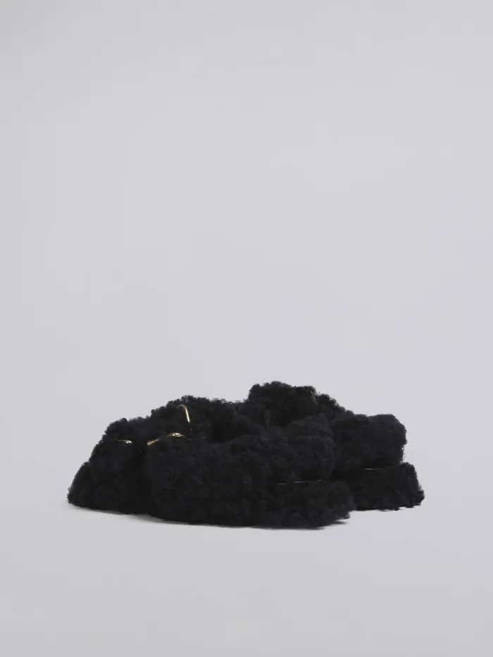 Marni Black Shearling Fussbet Blublack Womens Sandals and Wedges Marni Black Shearling Fussbet Blublack Womens Sandals and Wedges