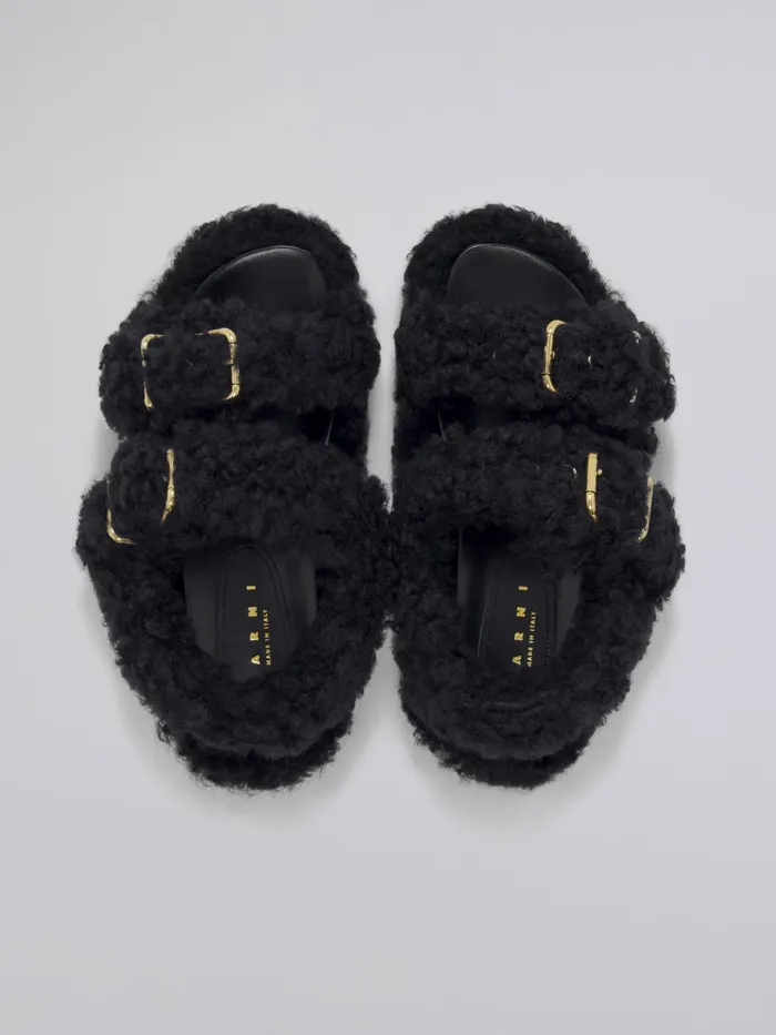 Marni Black Shearling Fussbet Blublack Womens Sandals and Wedges Marni Black Shearling Fussbet Blublack Womens Sandals and Wedges