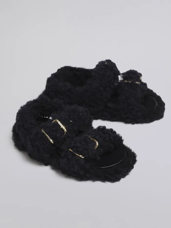 Marni Black Shearling Fussbet Blublack Womens Sandals and Wedges Marni Black Shearling Fussbet Blublack Womens Sandals and Wedges