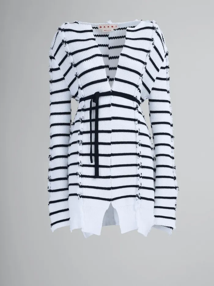 Marni Breton Stripes Cotton Cardigan Lily White Womens Knitwear