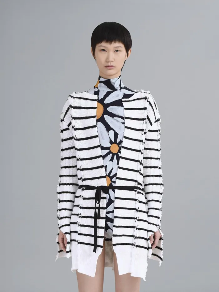 Marni Breton Stripes Cotton Cardigan Lily White Womens Knitwear Marni Breton Stripes Cotton Cardigan Lily White Womens Knitwear