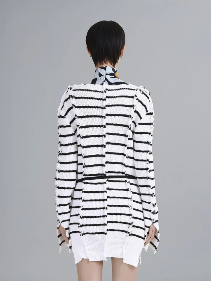 Marni Breton Stripes Cotton Cardigan Lily White Womens Knitwear Marni Breton Stripes Cotton Cardigan Lily White Womens Knitwear