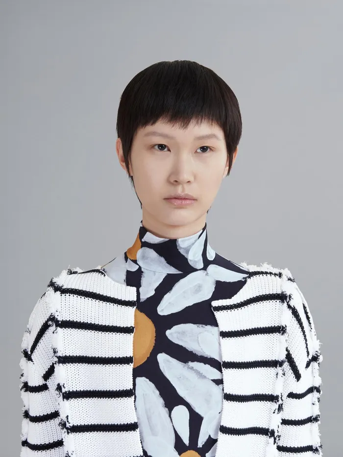 Marni Breton Stripes Cotton Cardigan Lily White Womens Knitwear Marni Breton Stripes Cotton Cardigan Lily White Womens Knitwear