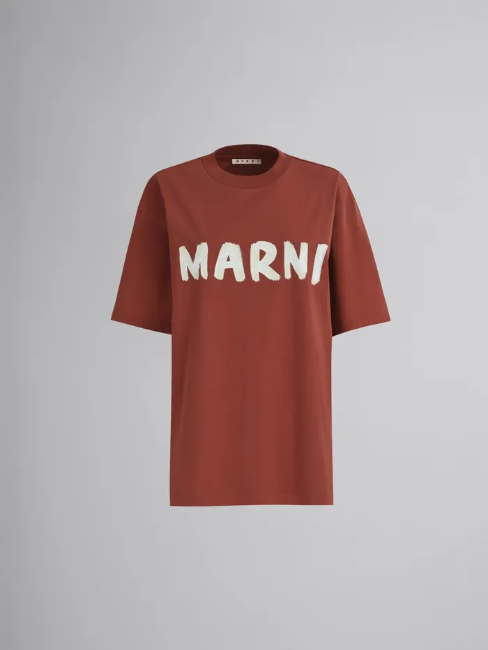 Marni Brown Logo Print Organic Jersey Tshirt Clay Womens Sweatshirts and TShirts