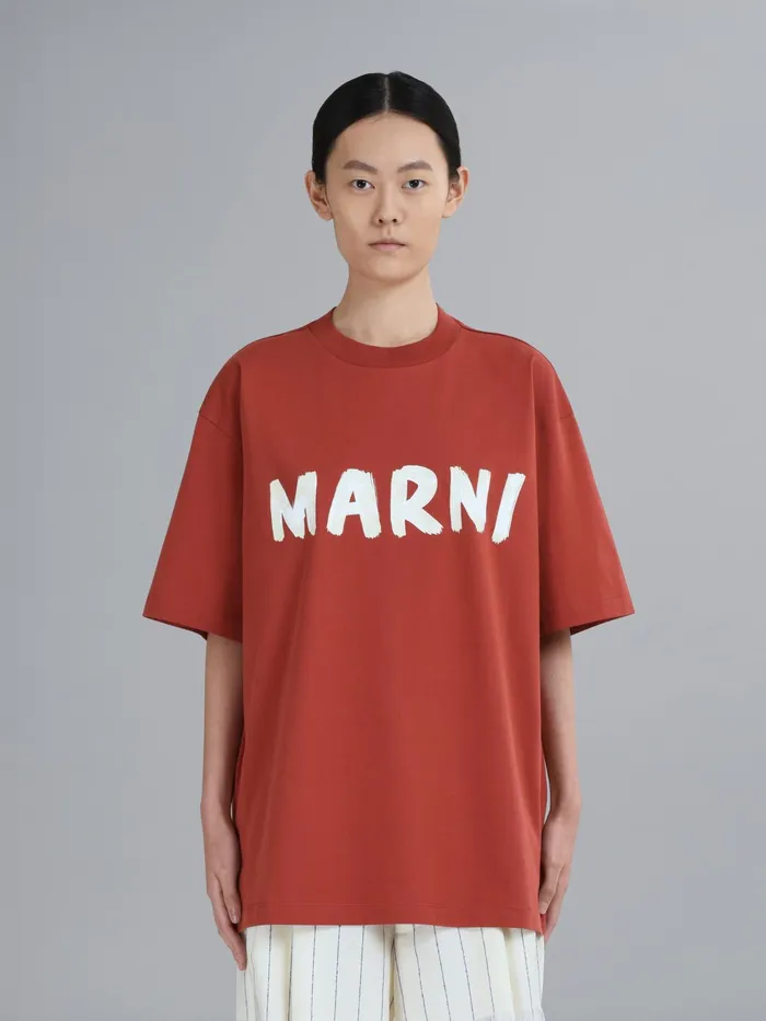 Marni Brown Logo Print Organic Jersey Tshirt Clay Womens Sweatshirts and TShirts Marni Brown Logo Print Organic Jersey Tshirt Clay Womens Sweatshirts and TShirts