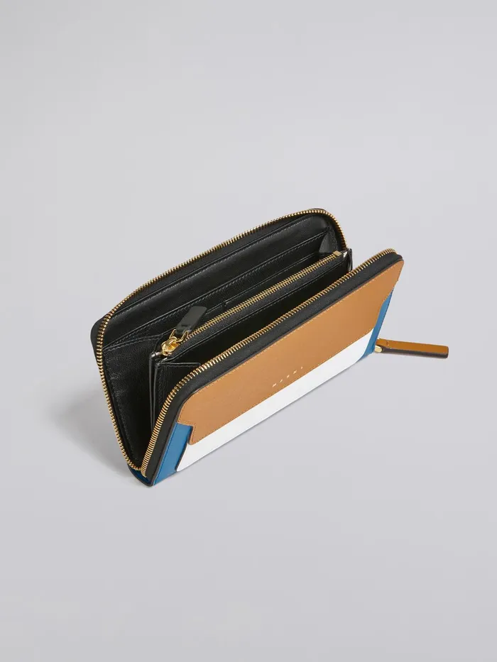 Marni Brown White And Blue Saffiano Leather Ziparound Wallet Dijon Womens Wallets and Small Leather Goods Marni Brown White And Blue Saffiano Leather Ziparound Wallet Dijon Womens Wallets and Small Leather Goods