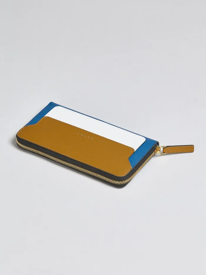 Marni Brown White And Blue Saffiano Leather Ziparound Wallet Dijon Womens Wallets and Small Leather Goods Marni Brown White And Blue Saffiano Leather Ziparound Wallet Dijon Womens Wallets and Small Leather Goods