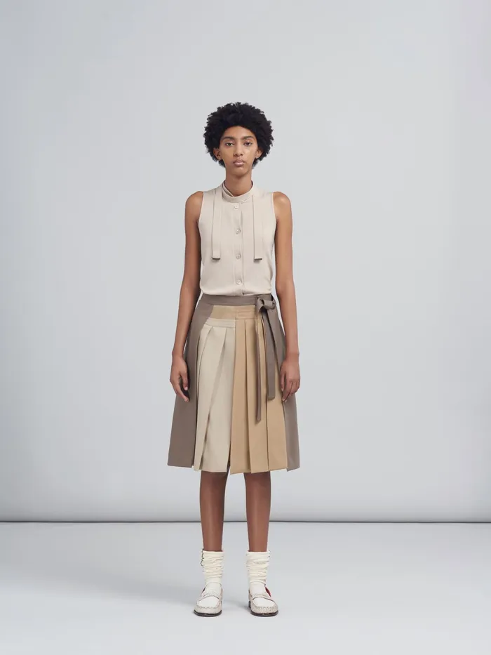 Marni Colourblock Tropical Wool Skirt Walnut Womens Skirts Marni Colourblock Tropical Wool Skirt Walnut Womens Skirts
