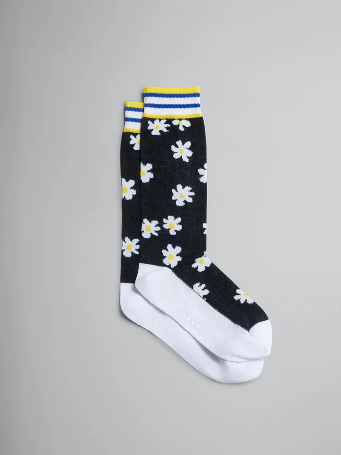 Marni Daisy Cotton And Nylon Sock Black Womens Socks